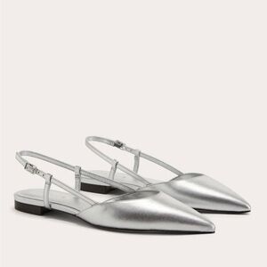 Everlane Metallic Silver Slingback Flats -NWT
